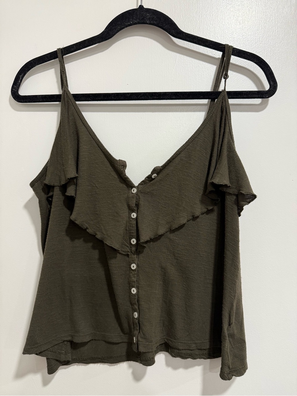Aeropostale Olive Green Ruffle Button Tank